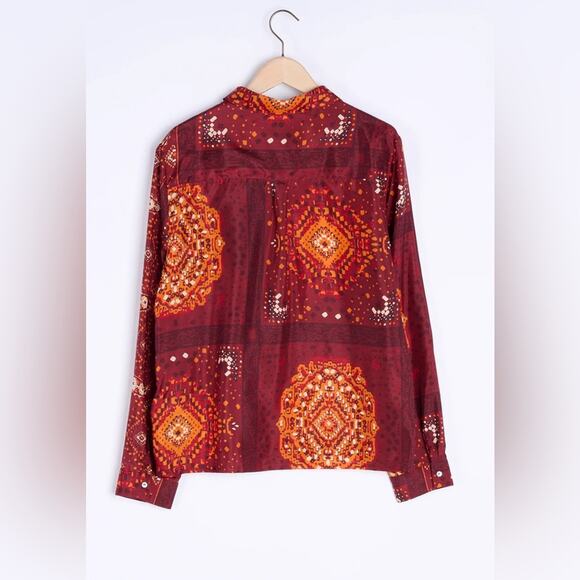 NWT BA&SH Printed Long Sleeve Button-Up Top Shirt Sz 2 - Picture 6 of 7